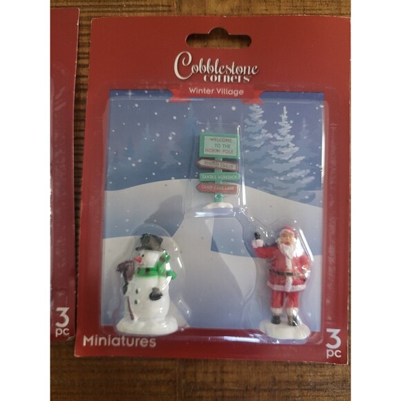 Lot of 3 Christmas Cobblestone Corners Village Miniatures Santa Snowman Tree - Picture 4 of 5